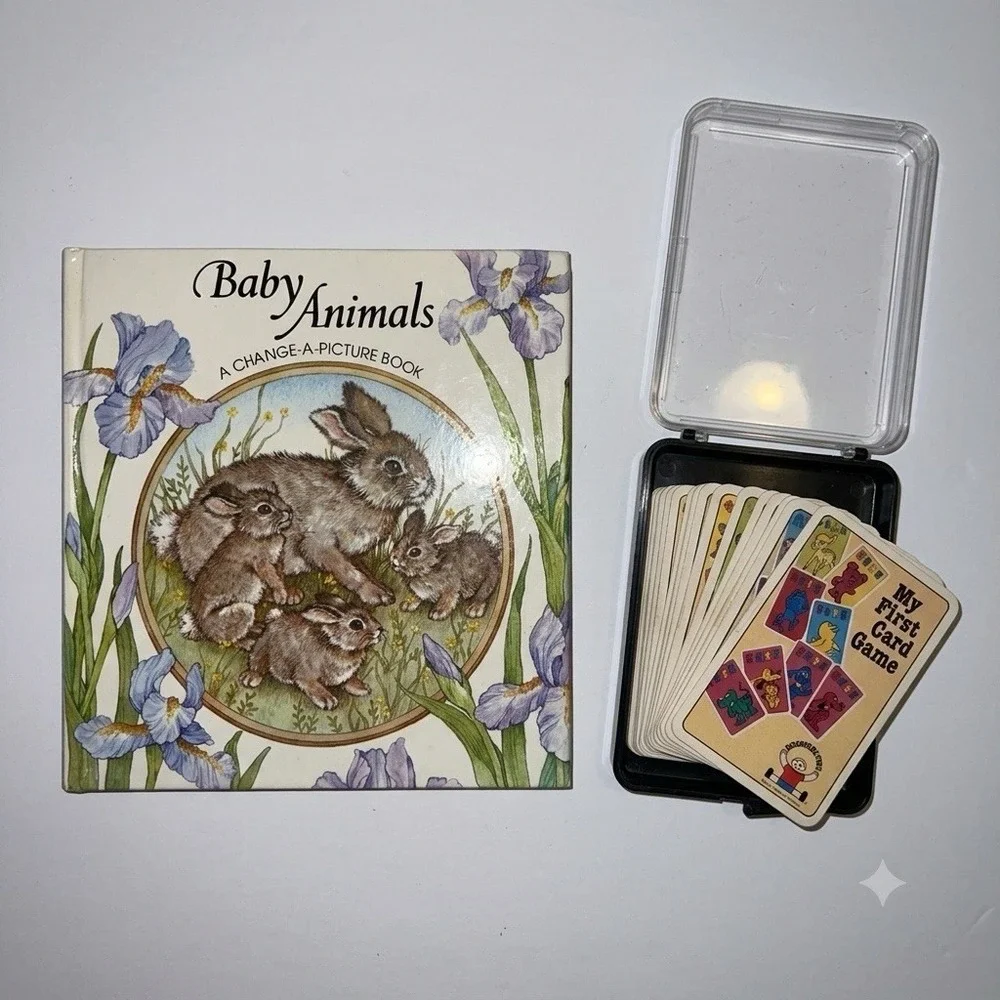 Vintage 1980s Discovery Toys Lot Baby Animals Change A Picture Book & Card Game